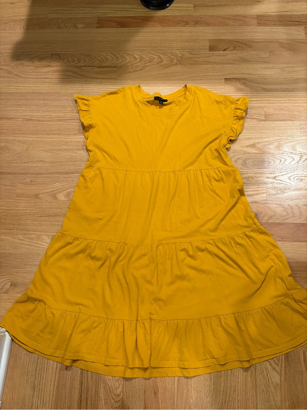 J Crew Mustard 100% CottonTiered Ruffle Dress Sz S